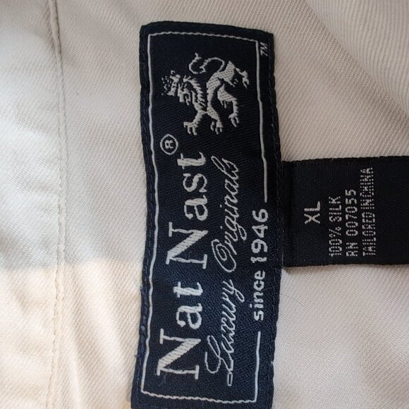 Nat Nast Men's Green/Off-White Short Sleeve Button Up Shirt 100% Silk Luxury, XL - Picture 7 of 9